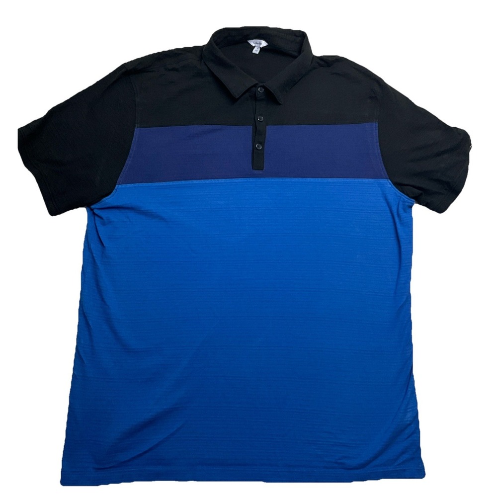Calvin Klein Men's Blue Stripped Short Sleeve Polo Shirt Size XL